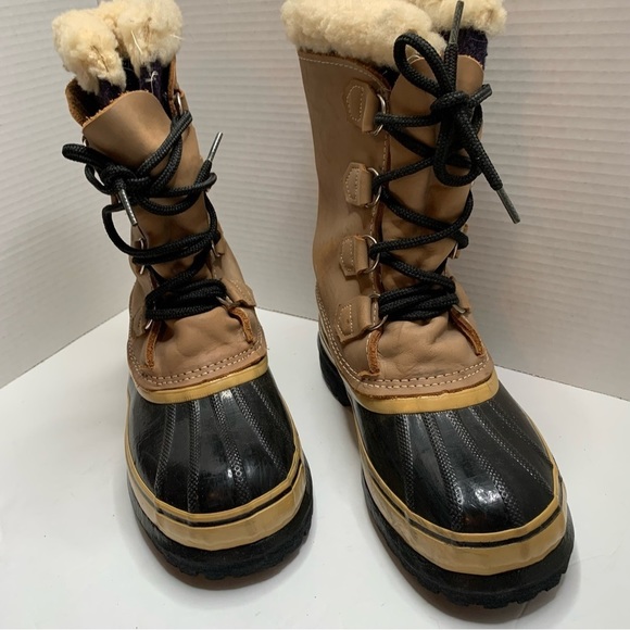 Sorel Caribou Boots Wool Lined Tan Winter Made in Canada Size 5 - Picture 7 of 11